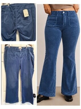 NWT Anthropologie Pilcro The Icon Corduroy Flare Jeans Pants Mid-Rise Blue Sz 32
